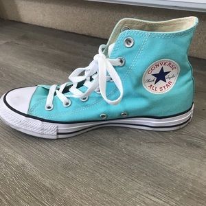 blue/mint high top converse